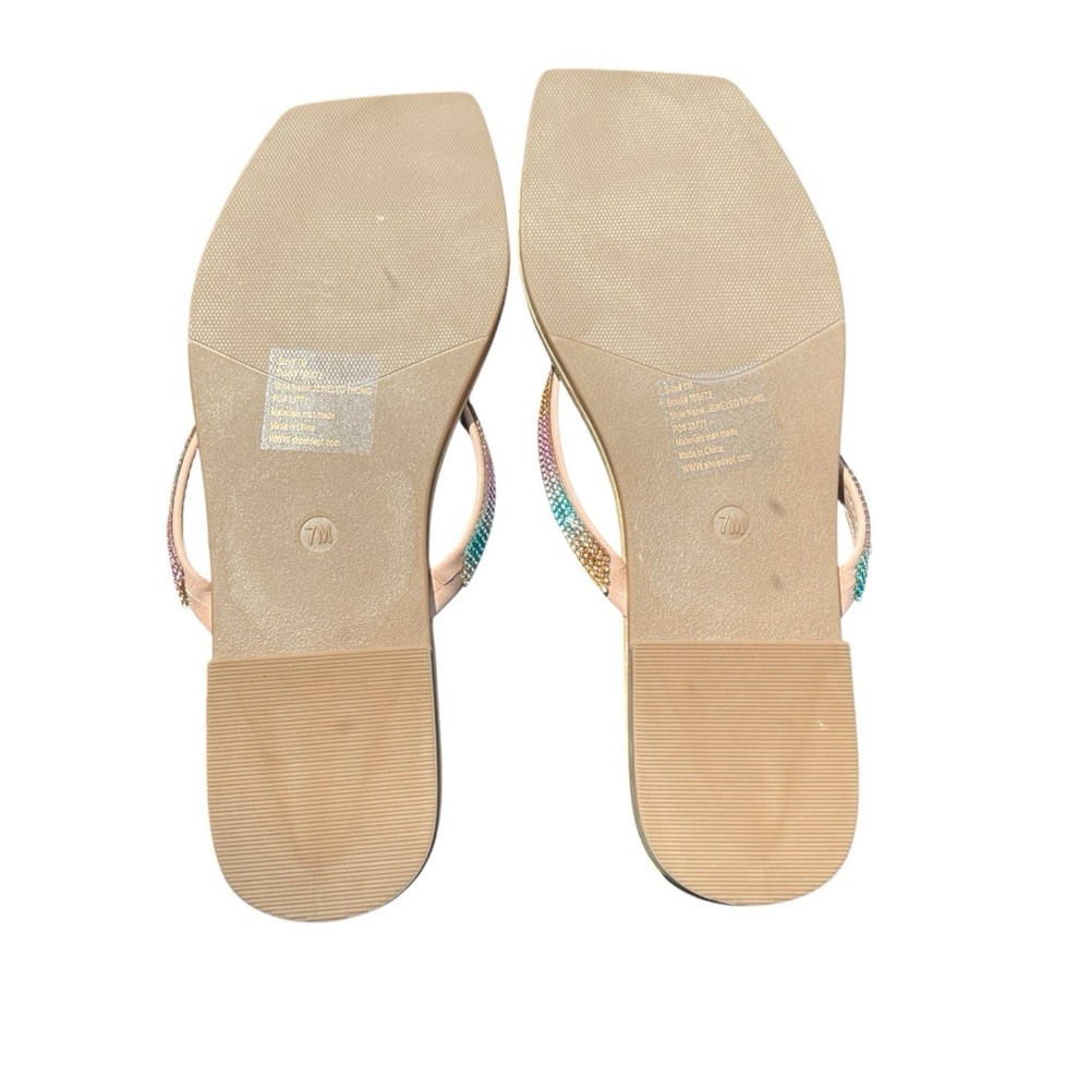 Palms Sandals Jeweled Thong Sz 7M Rainbow Square Toe Flip Flops Glitter Sparkle - Picture 2 of 3